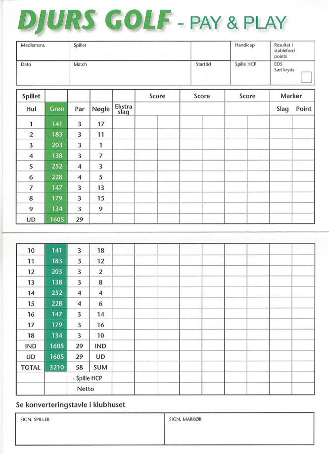 Grøn scorekort (Pay and Play))